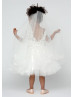 Ivory Lace Tulle V Back Tea Length Flower Girl Dress